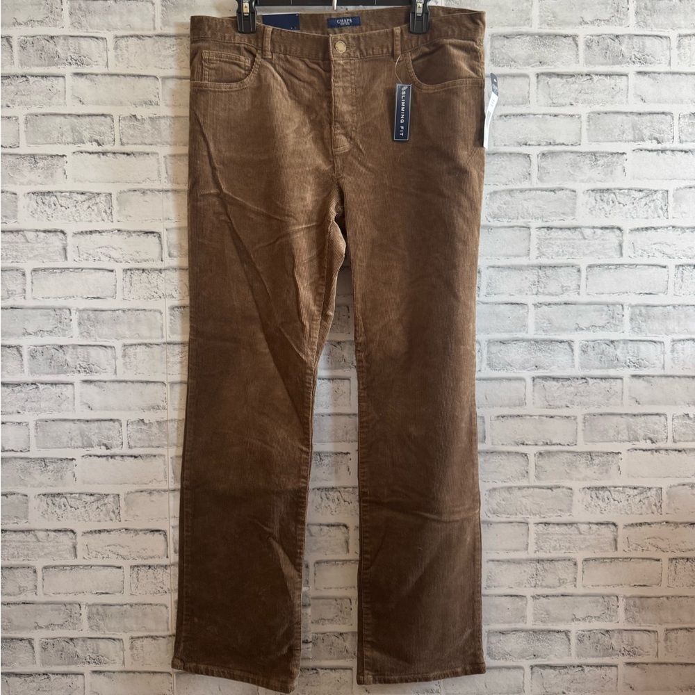NWT! Women’s CHAPS deep camel colored slimming fit corduroy type pants 14